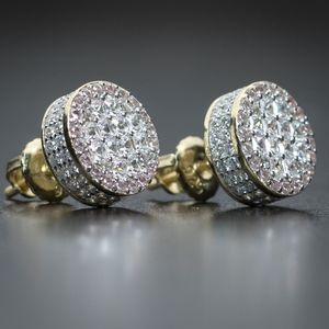 Mens Round Cz Hip Hop Stud Earrings